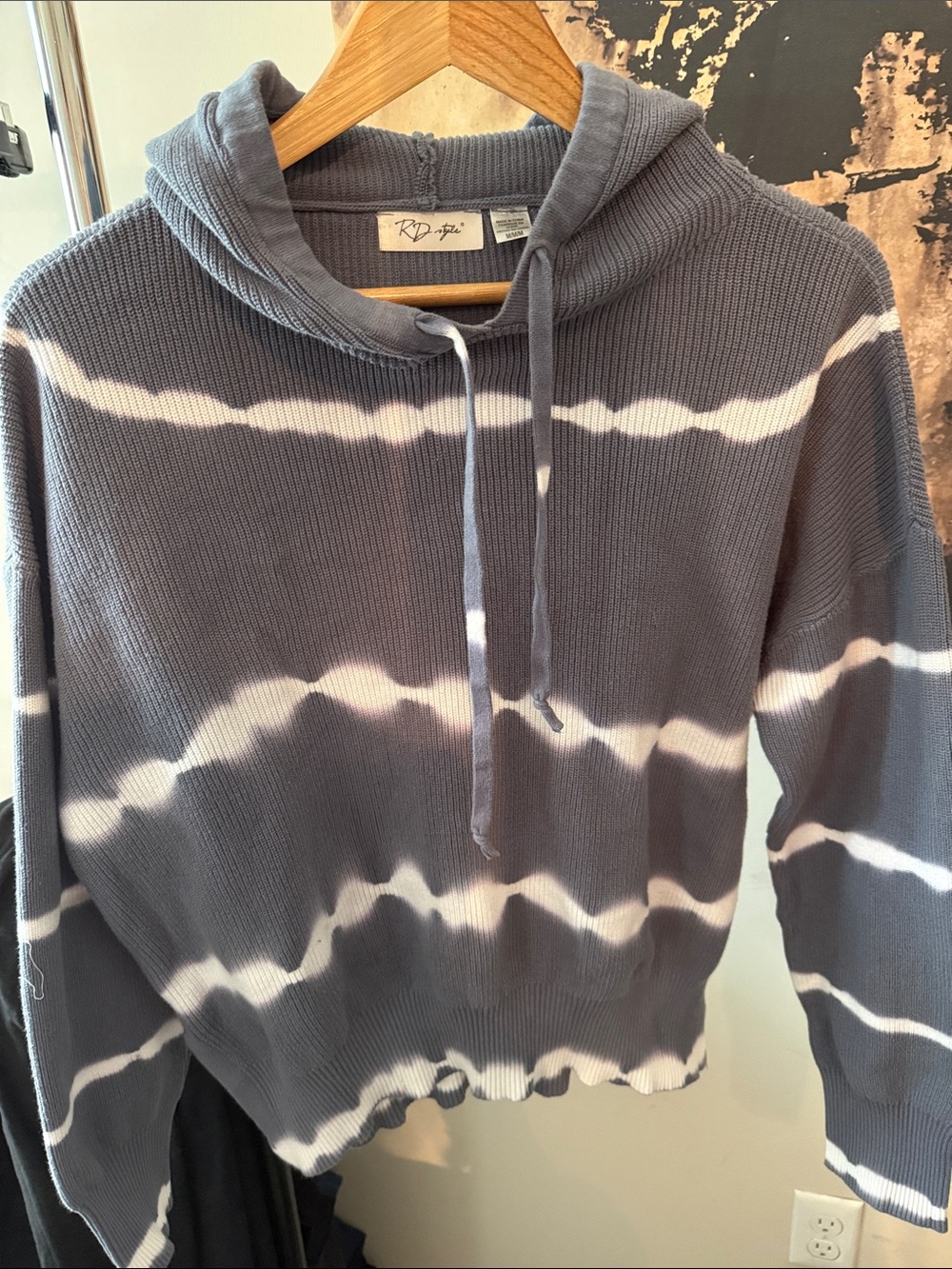 RD Style Gray & White Tie-Dye Knit Hoodie